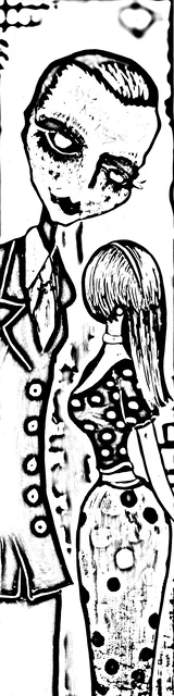 Free colorable bookmarks of a faceless spooky couple